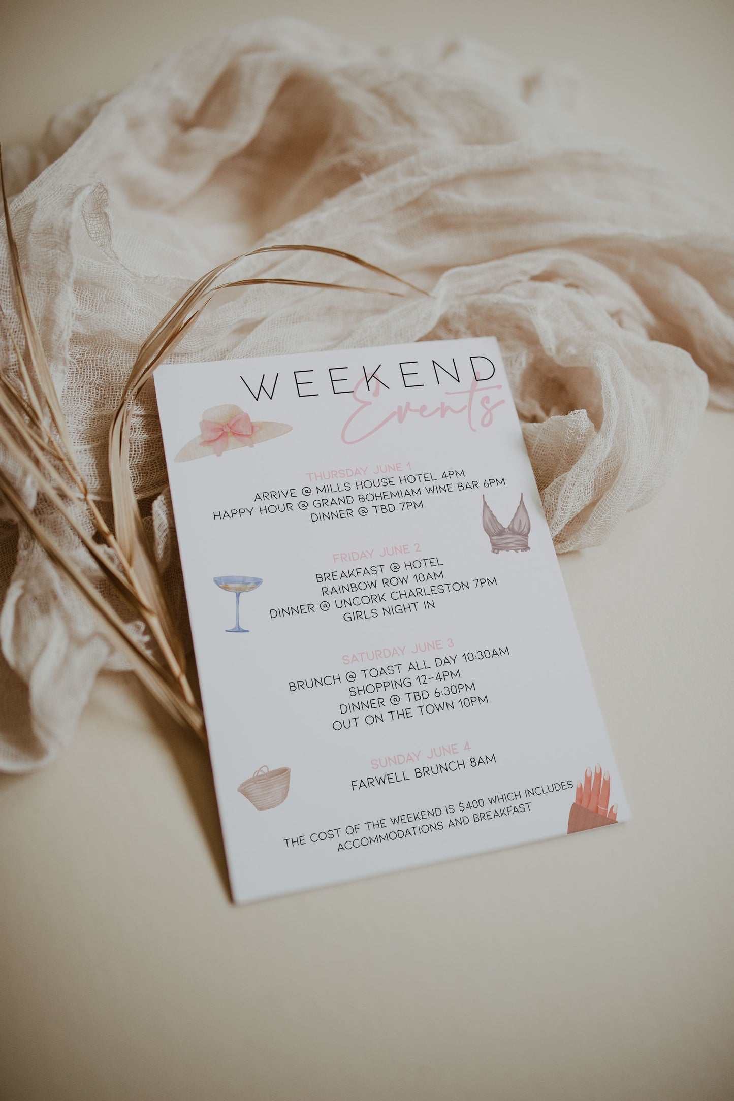 PREPPY BRIDE Bachelorette Party Itinerary Template