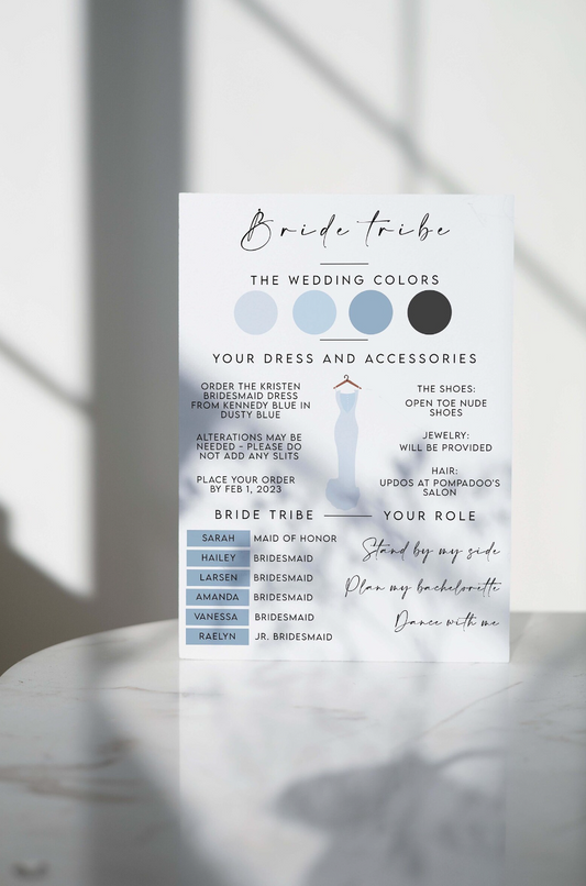 Dusty Blue Editable Bridesmaid Proposal Info Card Template