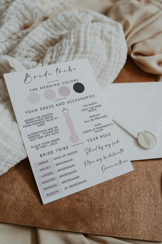 Blush Pink Editable Bridesmaid Proposal Info Card Template