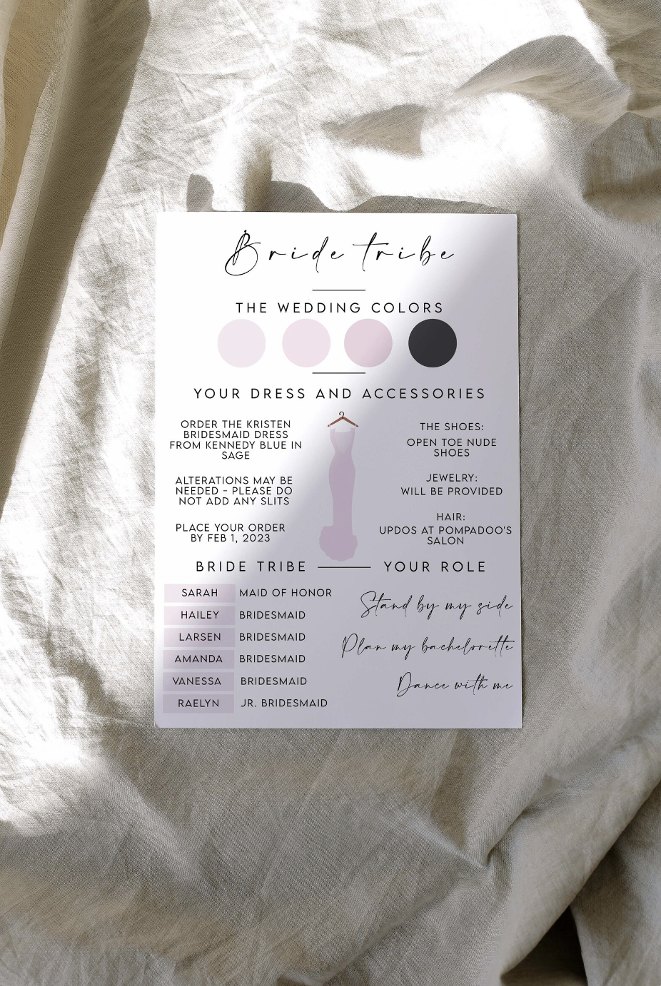 Blush Pink Editable Bridesmaid Proposal Info Card Template