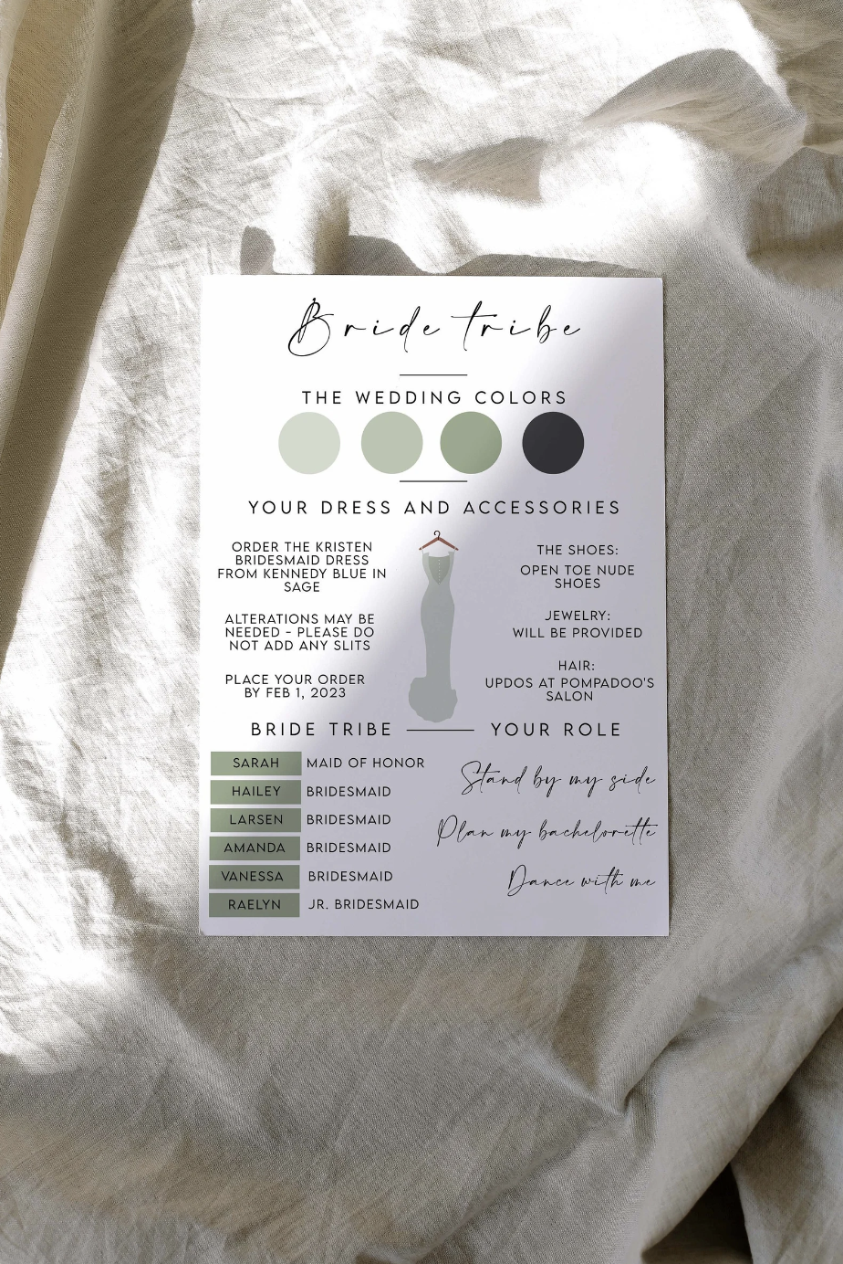 Sage Green Editable Bridesmaid Proposal Info Card Template