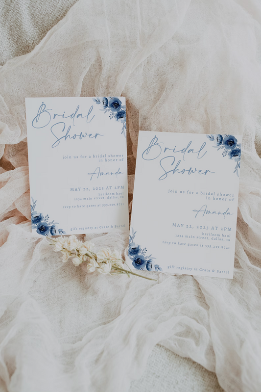 Blue Floral Bridal Shower Invitation Template