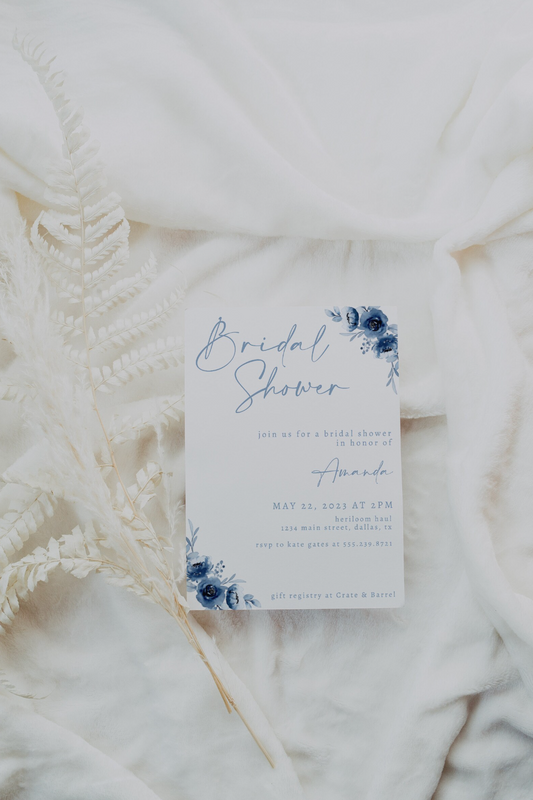 Blue Floral Bridal Shower Invitation Template