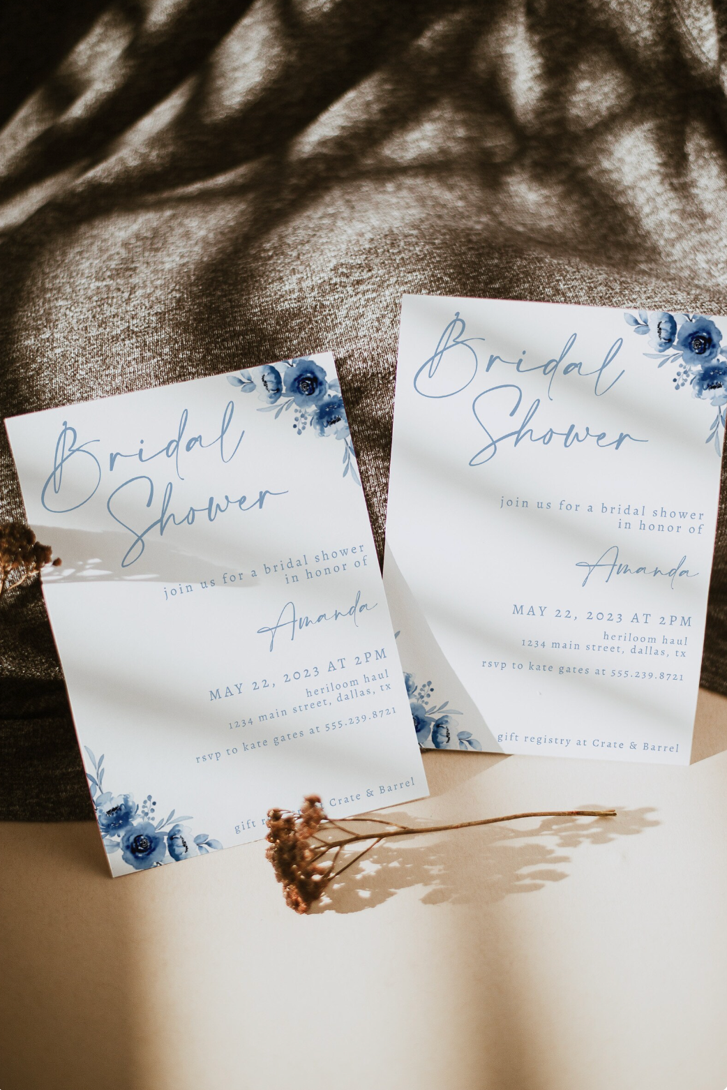 Blue Floral Bridal Shower Invitation Template