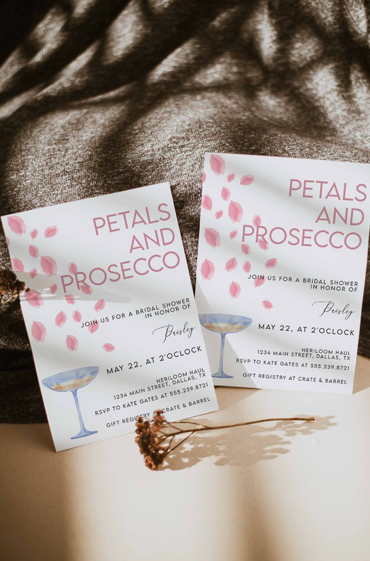 PETALS AND PROSECCO Bridal Shower Invitation Template