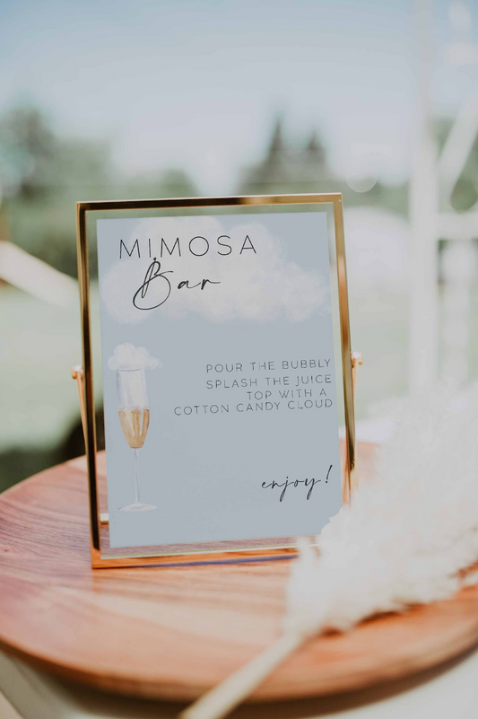 She's On Cloud Nine Mimosa Sign, Cloud Nine Bridal Shower Sign, DIY Bridal Shower Drink Printable Download, Editable Mimosa Bar Template