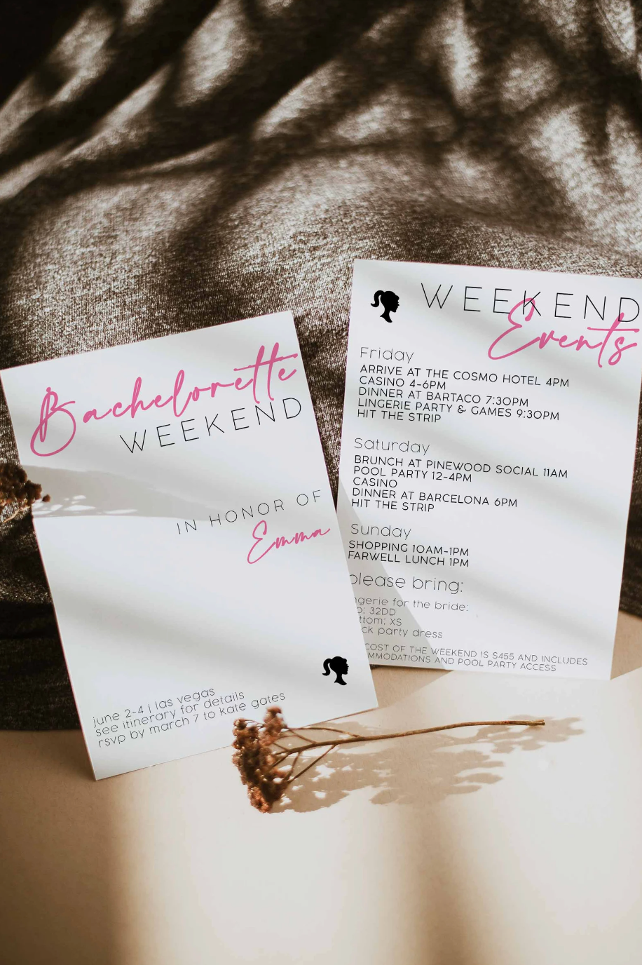 CLASSIC BARBIE Bachelorette Itinerary Template