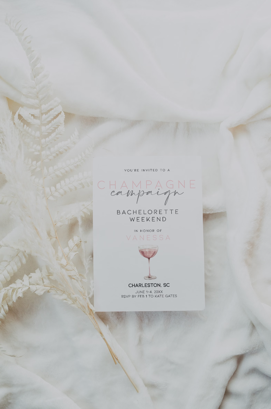 CHAMPAGNE CAMPAIGN Bachelorette Invitation Template